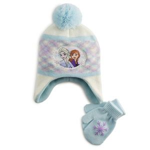 Disney’s Frozen Toddler Girls Trapper Hat & Mittens Set, Blue NEW NWT